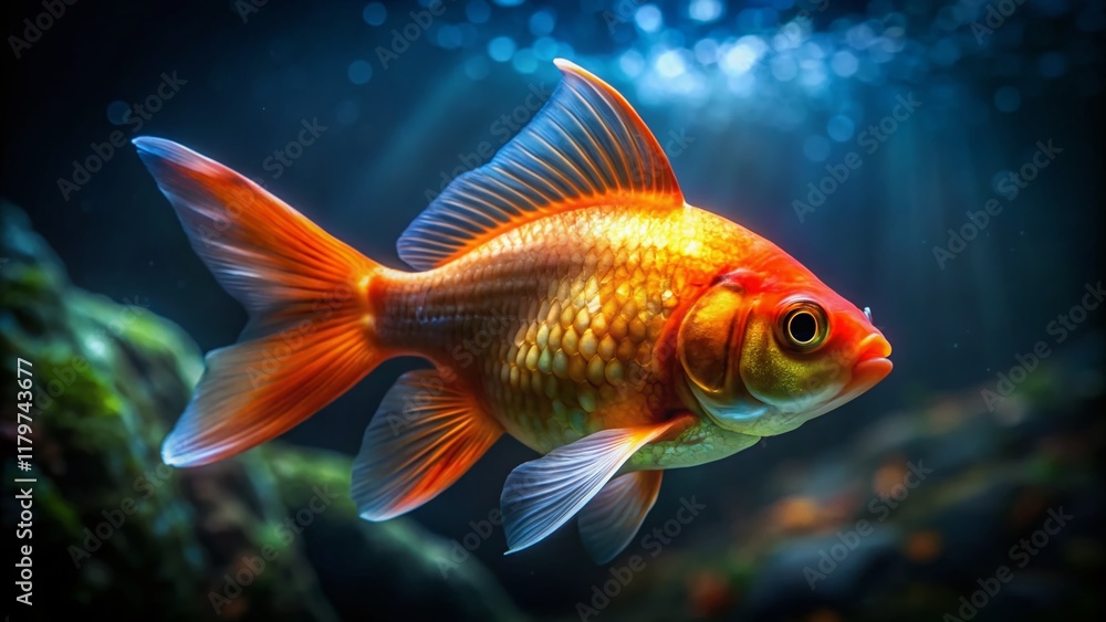 Low Light Goldfish Photography: Carassius auratus, Aquatic Life Macro Shot Low Light Goldfish Photography: Carassius auratus, Aquatic Life Macro Shot