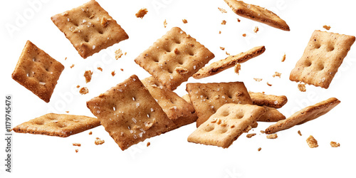 Crisp Texture of Flying Crackers in Air Isolated on transparent background
