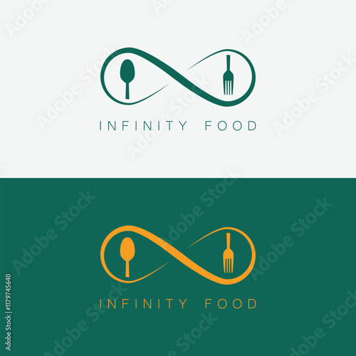 Infinity and restaurant icon.Food and infinity icon.Fork and spoon icon.Business or food and drink concept.Vector illustration
