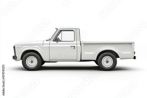 Isolated white pickup truck seen from the side