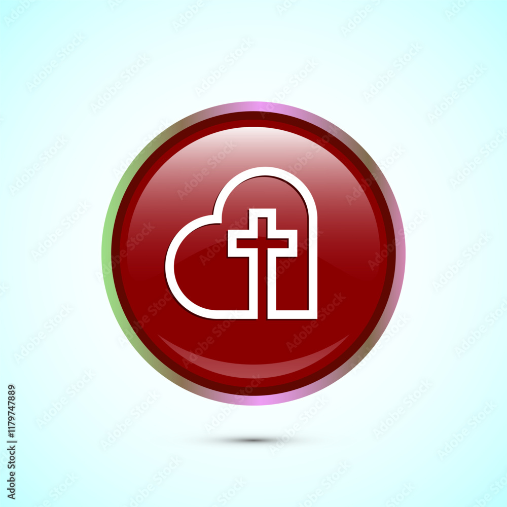 Christian cross icon design illustration, Religion sign. Holy cross logo symbol, Red color round button design Christian cross icon design illustration, Religion sign. Holy cross logo symbol, Red color round button design