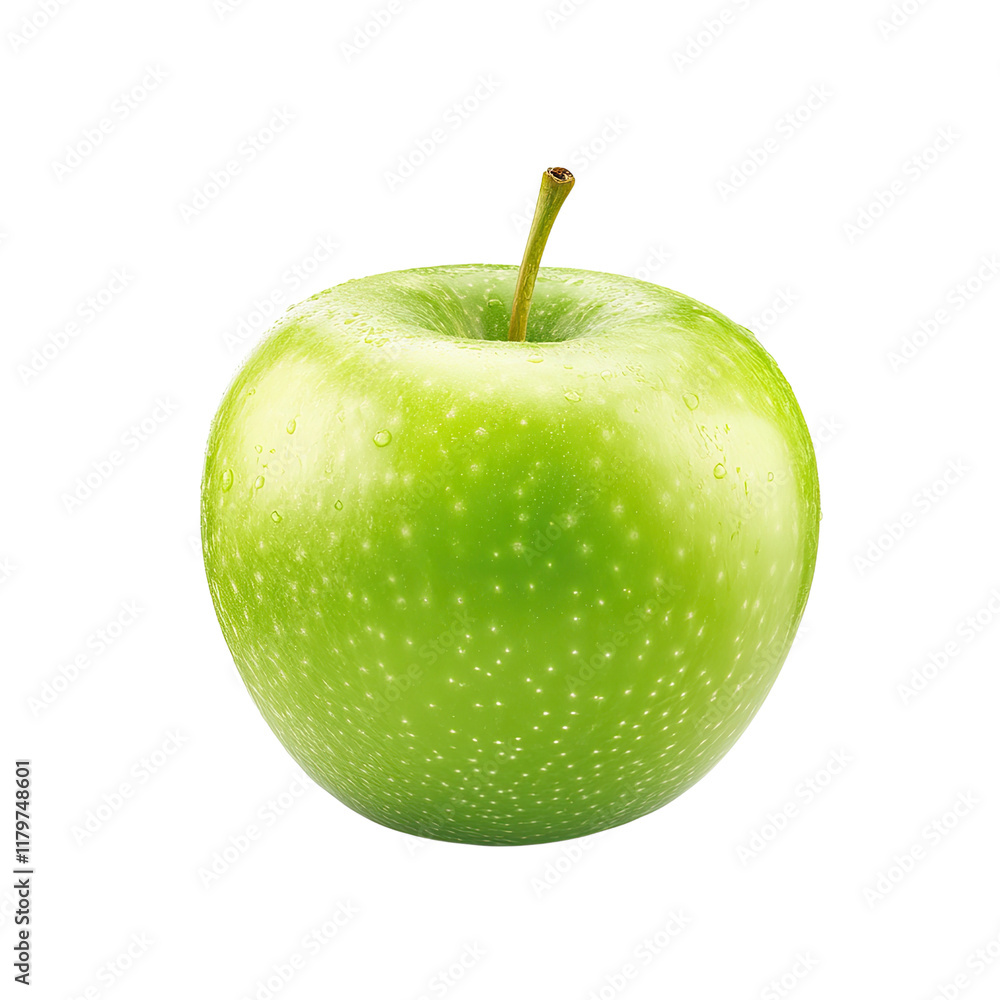 Fresh Green Apple with Water Droplets on Bright Background for Healthy Lifestyle and Nutrition Concepts