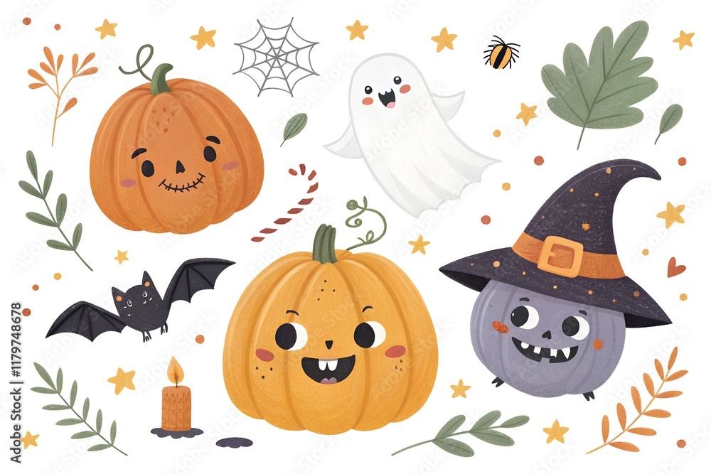 Obraz premium Spooky Halloween Vector Design Elements and Decorations Set 