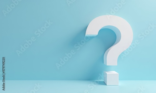 Large white question mark on light blue background