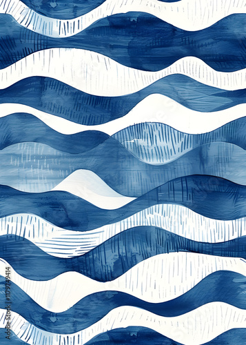 The beautiful pattern of blue waves is perfect for a variety of design and textile uses