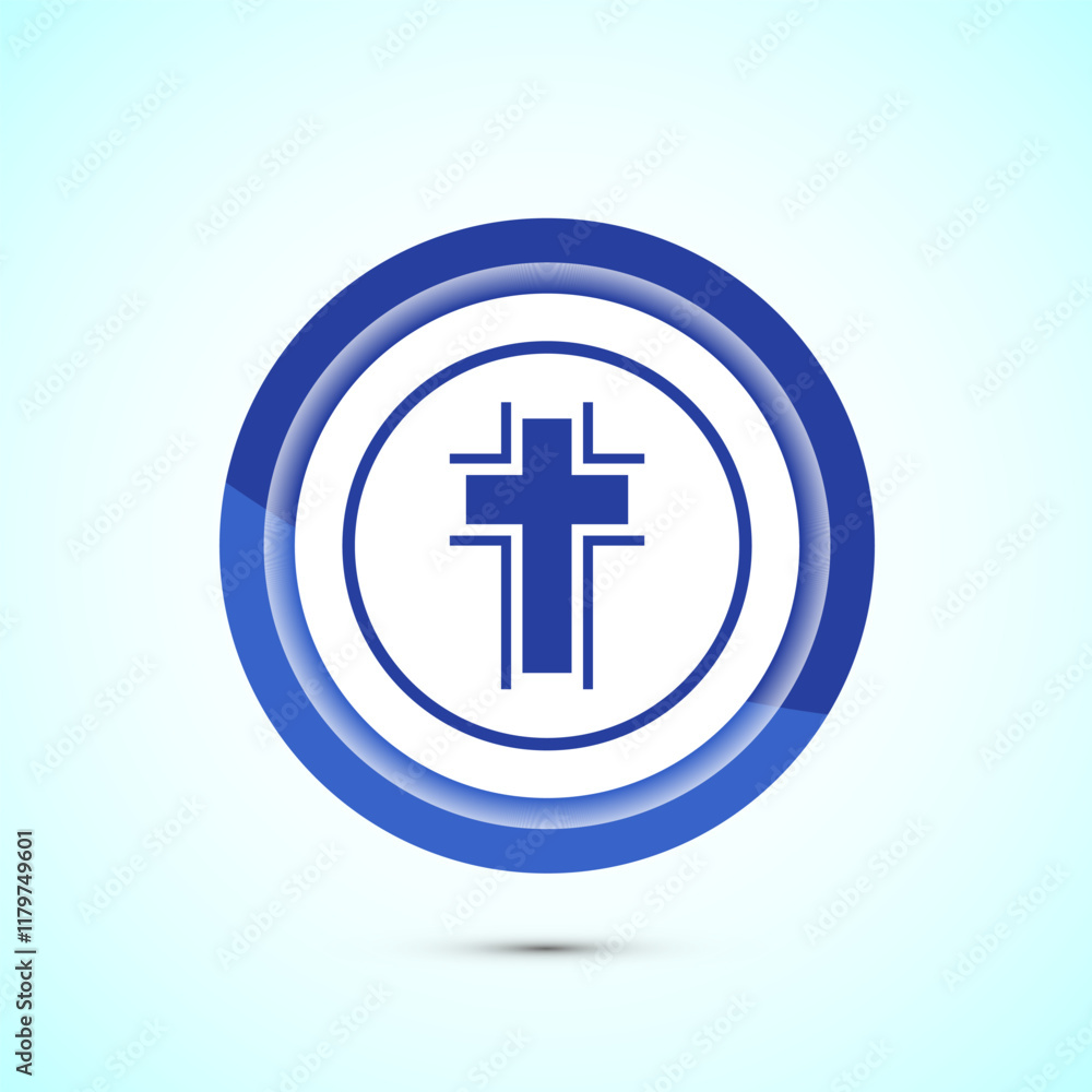 Christian cross icon design illustration, Religion sign. Holy cross logo symbol, Blue color button design Christian cross icon design illustration, Religion sign. Holy cross logo symbol, Blue color button design