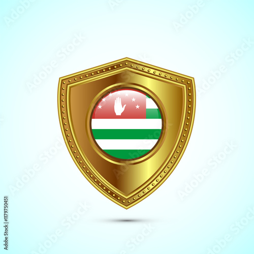 Rounded flag of Abkhazia with glossy gold shield