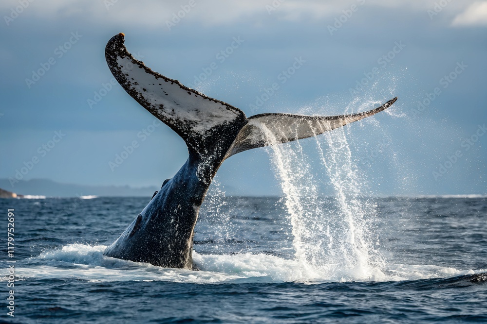 Obraz premium Humpback whale tail slapping the water.