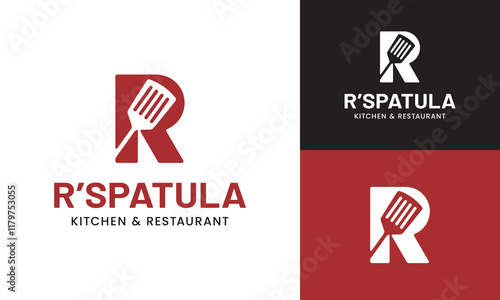 Letter Initial R Spatula Logo Design Template. Suitable for Restaurant Kitchen Bistro Cafe Catering Eatery Grill Barbeque or Chef Cook Kitchener Food Blogger Business Brand Company Logo Design