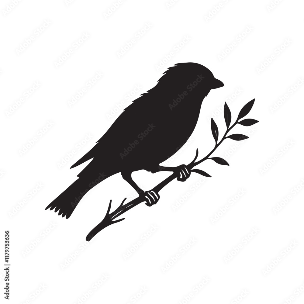 Fototapeta premium sparrow vector illustration style flat black silhouette, silhouette of sparrow or titmouse in different poses, black and white, sparrow icon or logo illustration