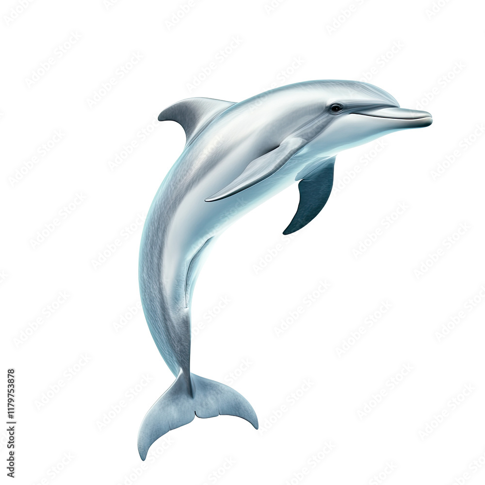 Fototapeta premium Realistic Dolphin Swimming in Clear Blue Ocean Waters with Gentle Light Reflections and Vibrant Underwater Scene