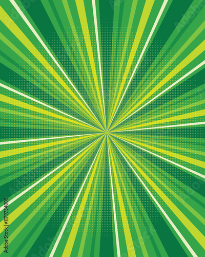 Abstract green glowing radial lines retro background