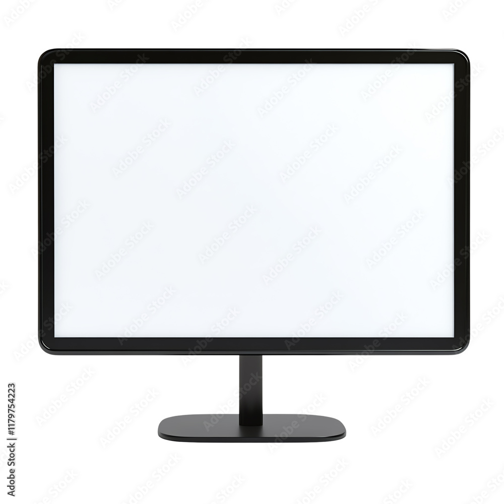 Black computer monitor with blank white screen, isolated on white background. Transparent background. Black computer monitor with blank white screen, isolated on white background. Transparent background.