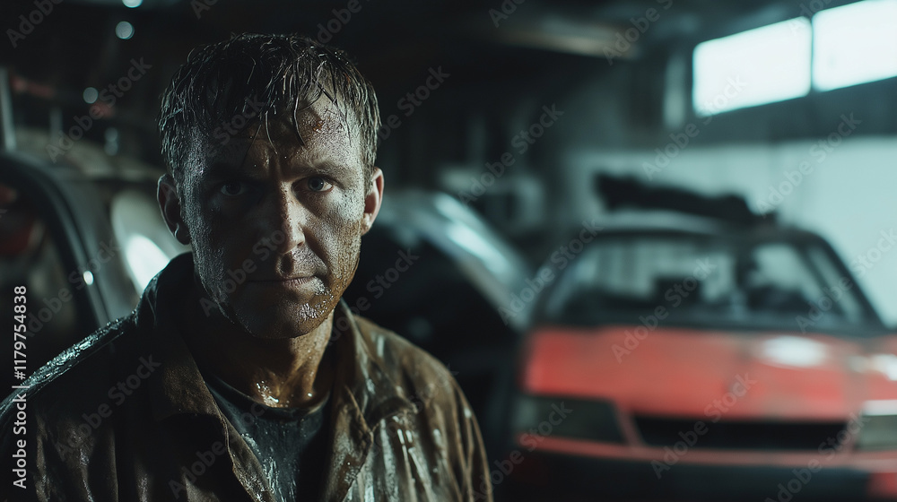 A car mechanic in his workshop. A car mechanic in his workshop.