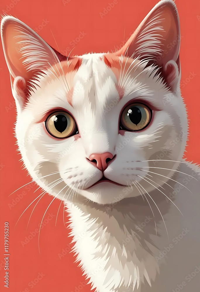 Illustration of the charming world of a stylized cat portrait, featuring a close-up of its face. Clean pink background. Illustration of the charming world of a stylized cat portrait, featuring a close-up of its face. Clean pink background.