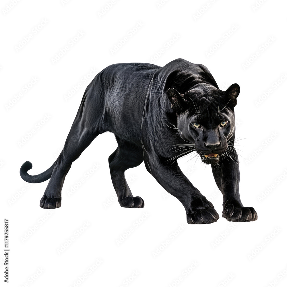Fototapeta premium Striking Black Panther Stalking Through Dense Forest Environment Perfect for Wildlife and Nature Concepts