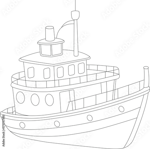 Boat line artwork hand drawing coloring page for kids
