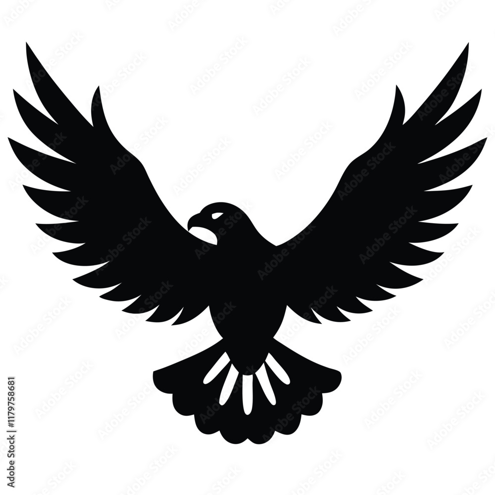 Obraz premium A majestic eagle soaring in the sky with outstretched wings, mountain scenery in the background, vector art.