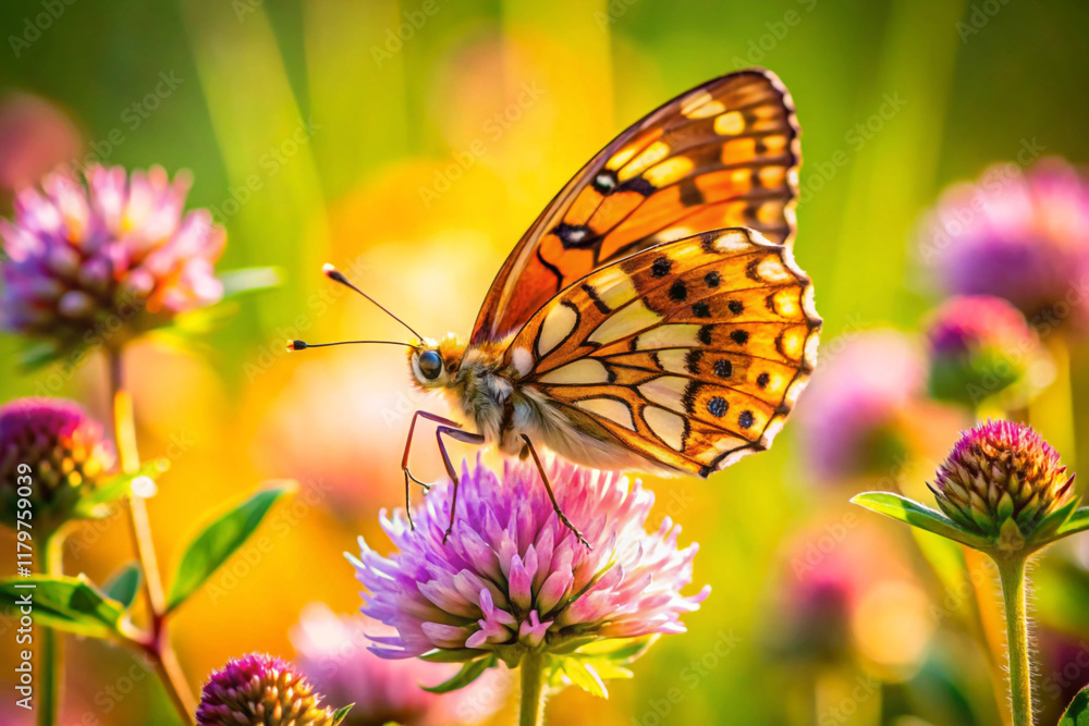 Fototapeta premium A butterfly resting on a wildflower