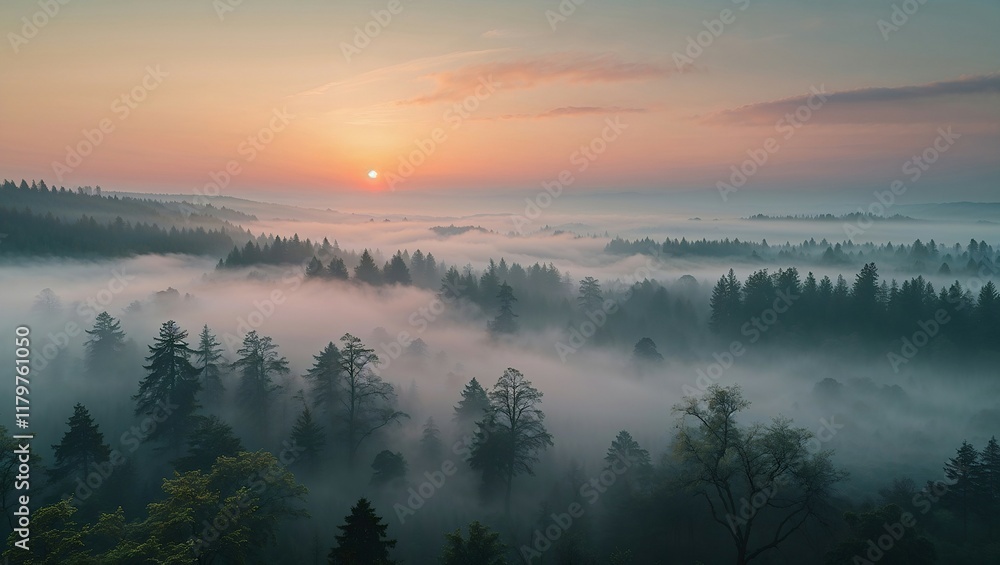 Fototapeta premium Misty Sunrise over the Forest 