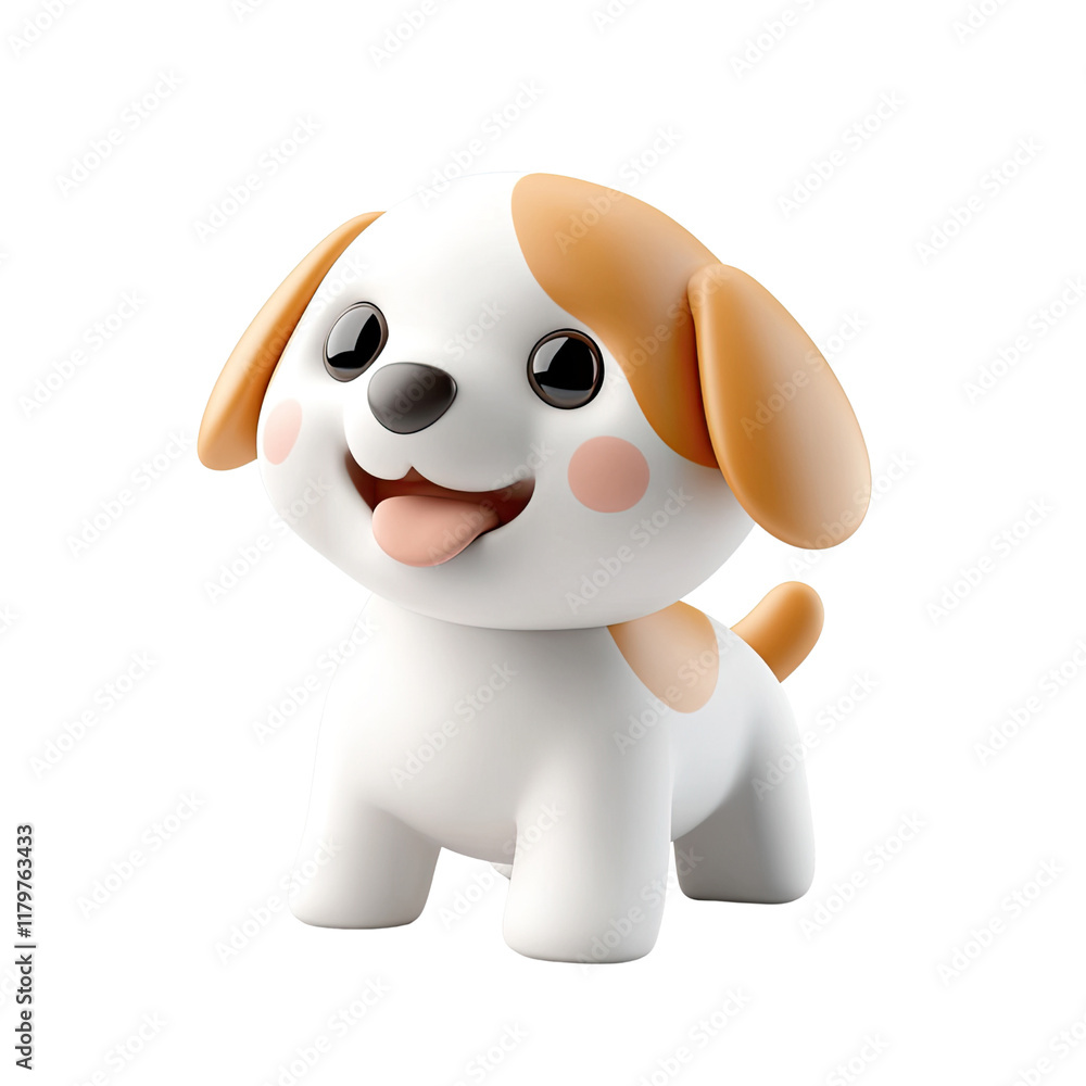 Obraz premium Cute Cartoon Puppy Character with Big Eyes and Happy Expression in 3D Style for Children's Graphics and Designs