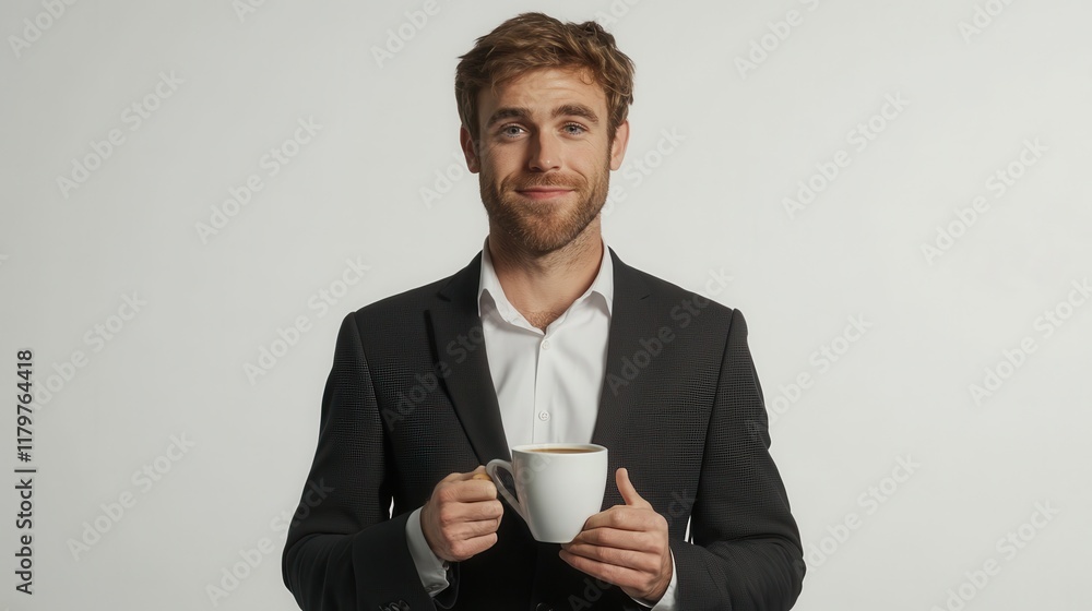 Businessman Enjoying Coffee with a Confident Smile Businessman Enjoying Coffee with a Confident Smile