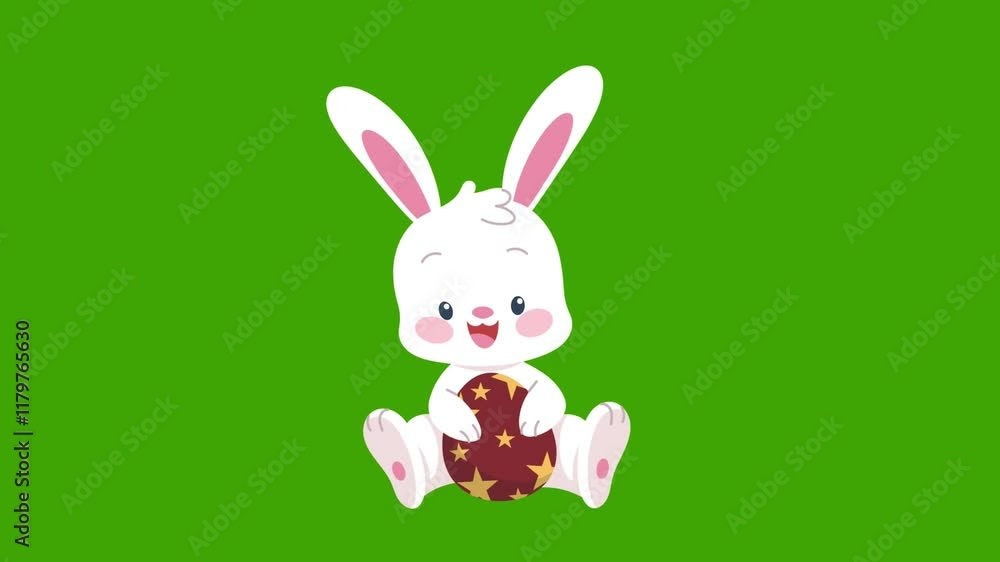 Adorable animated bunny holding a chocolate Easter egg on green screen background for festive projects Adorable animated bunny holding a chocolate Easter egg on green screen background for festive projects
