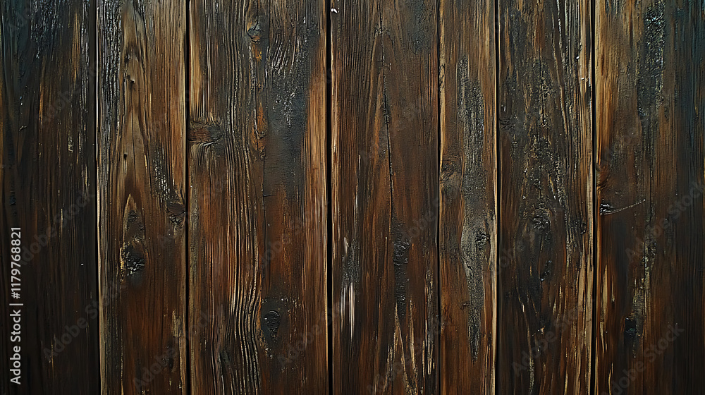 A close-up view of dark, weathered wooden planks with rich textures and tones. A close-up view of dark, weathered wooden planks with rich textures and tones.