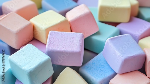 A creative mix of pastel-colored blocks scattered randomly for a playful look photo