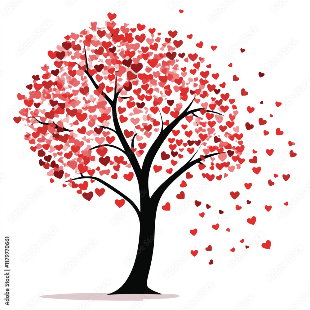 Fototapeta premium Valentine day Vector tree with heart, tree, vector, leaf, nature, branch, spring, flower, illustration, heart, art, design, silhouette, love, season, plant, floral, autumn, blossom, leaves, summer,