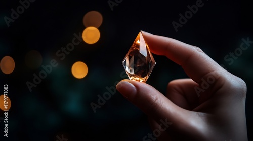 Wallpaper Mural Close-up of a Hand Holding a Sparkling Amber Gemstone Torontodigital.ca
