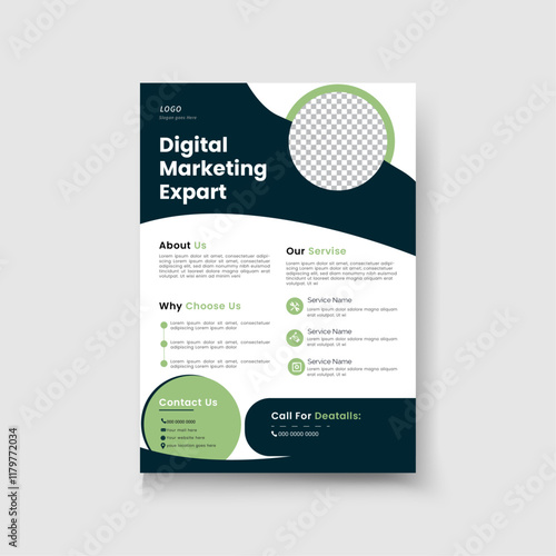 corporate flyer design set in dark blue and light green, perfect for marketing, business proposals, promotions, and publications. Professional and easy to customize for digital and print use.