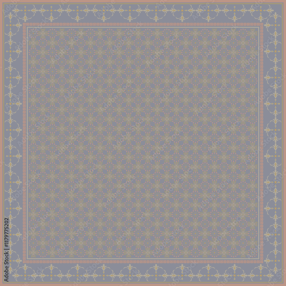 Obraz premium Hijab scarf flower abstract pattern.Ethnic geometric ornament with frame motif border hijab pattern.Design for fabric,print,scarves,shawl,kerchief,bandana,clothing,pareo,pillows,tablecloth,decoration.