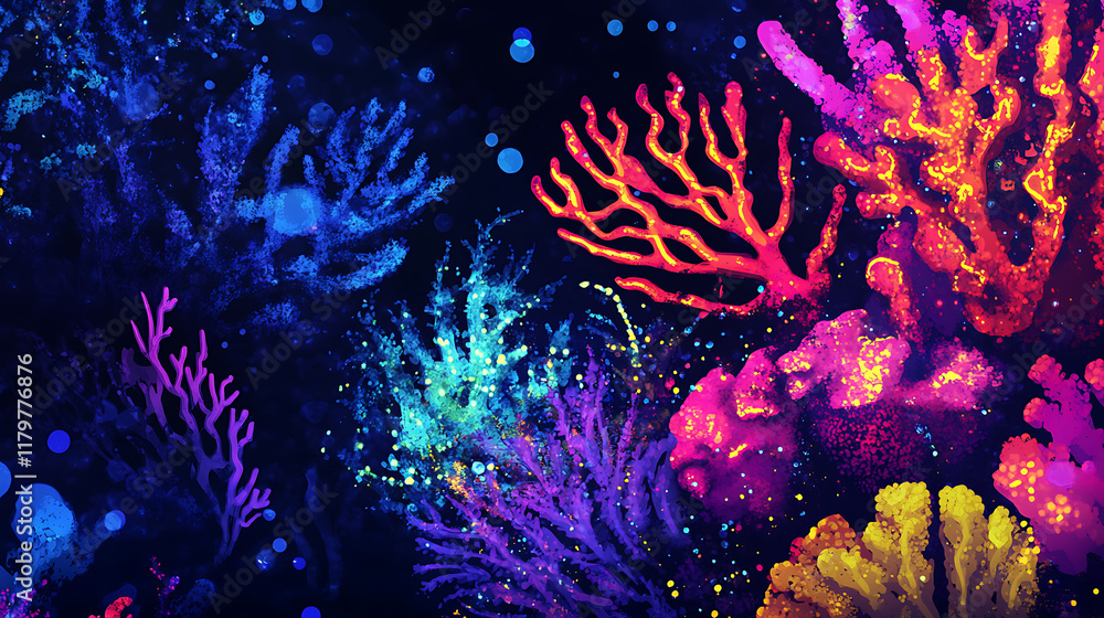 Obraz premium A vibrant underwater scene featuring colorful corals and marine life.