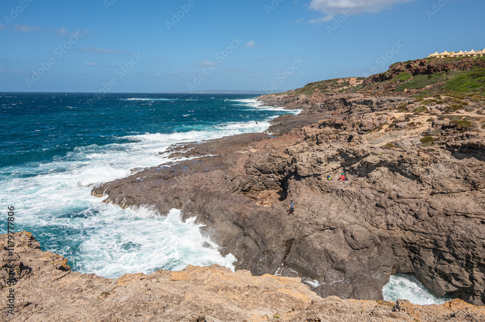 The beautiful Cala Grotta in Sant'Antioco on a very windy day