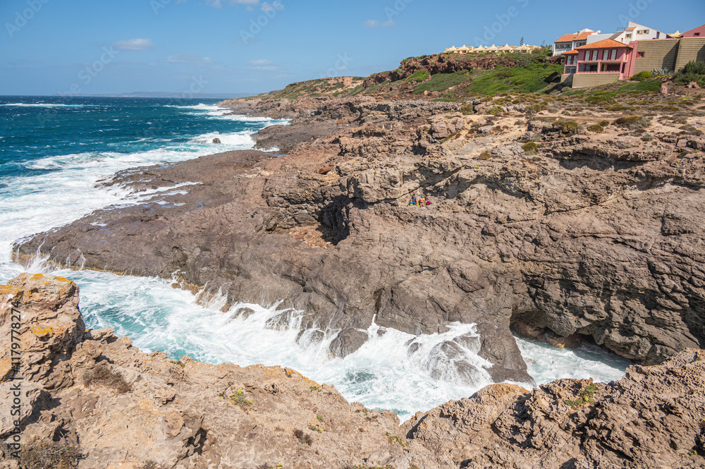 The beautiful Cala Grotta in Sant'Antioco on a very windy day