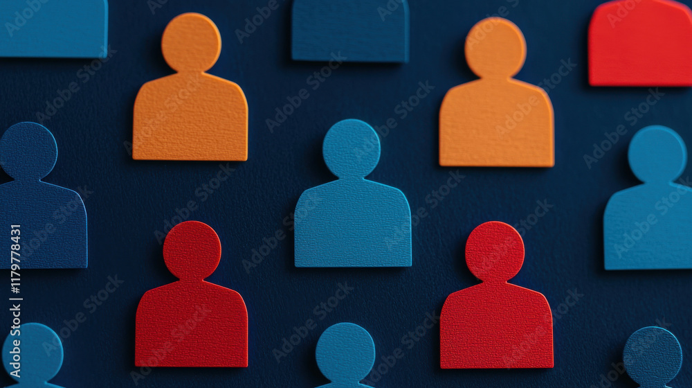 Colorful cut out figures on dark background represent diversity and community. These shapes symbolize connection and engagement in modern digital context Colorful cut out figures on dark background represent diversity and community. These shapes symbolize connection and engagement in modern digital context