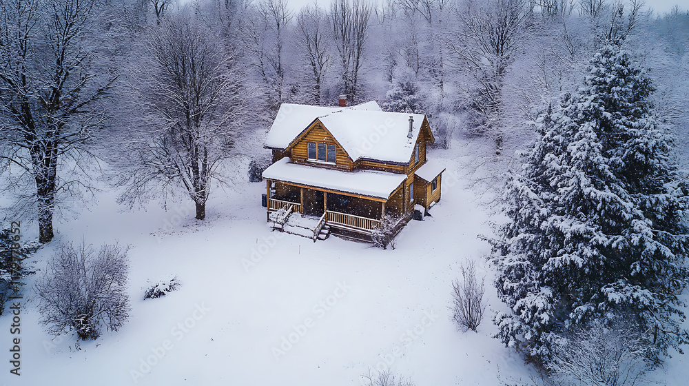 A cozy yellow house surrounded by a snowy landscape, evoking a serene winter atmosphere. A cozy yellow house surrounded by a snowy landscape, evoking a serene winter atmosphere.