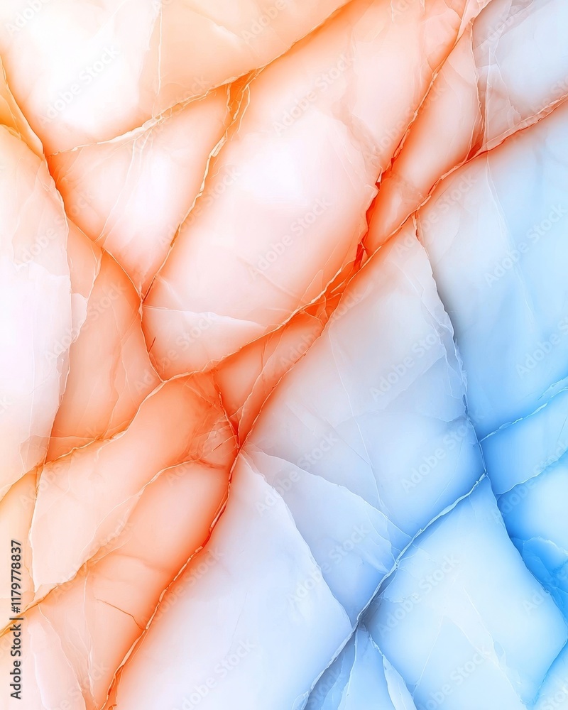 Fototapeta premium Abstract Colorful Marble Texture Peach Blue and White Veined Stone Background