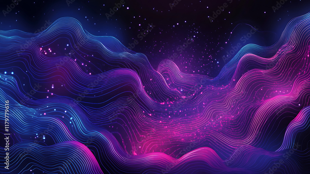 Obraz premium Abstract digital waves in vibrant colors create a cosmic, dreamy atmosphere.