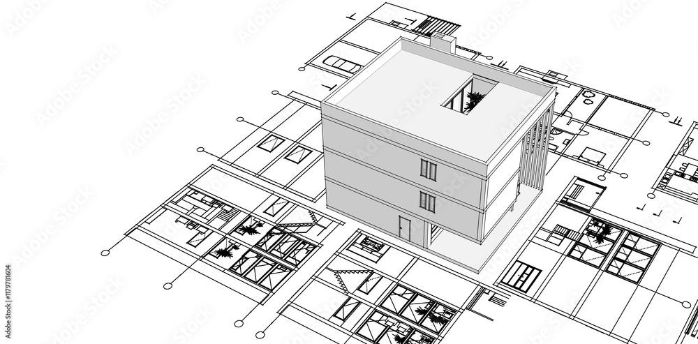 house architectural project sketch 3d illustration house architectural project sketch 3d illustration