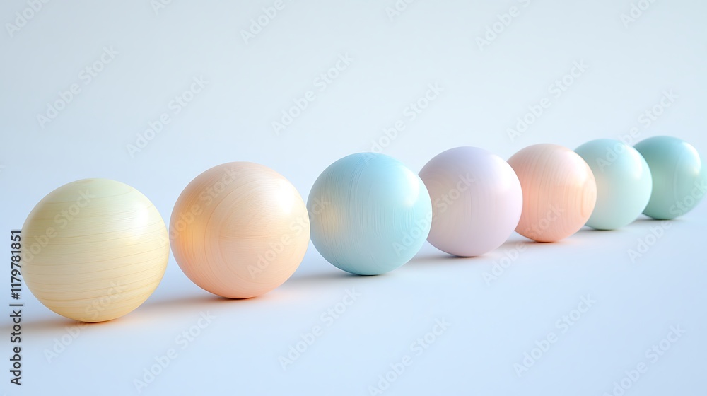 A gradient arrangement of polished wooden balls transitioning from natural to pastel tones A gradient arrangement of polished wooden balls transitioning from natural to pastel tones