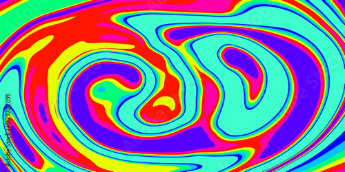  Abstract liquid painting marble texture and Mixture of acrylic paints. Spiral, swirl, twirl element.  The 60s and 70s hippie style. Wallpaper design in a psychedelic trippy mood. 