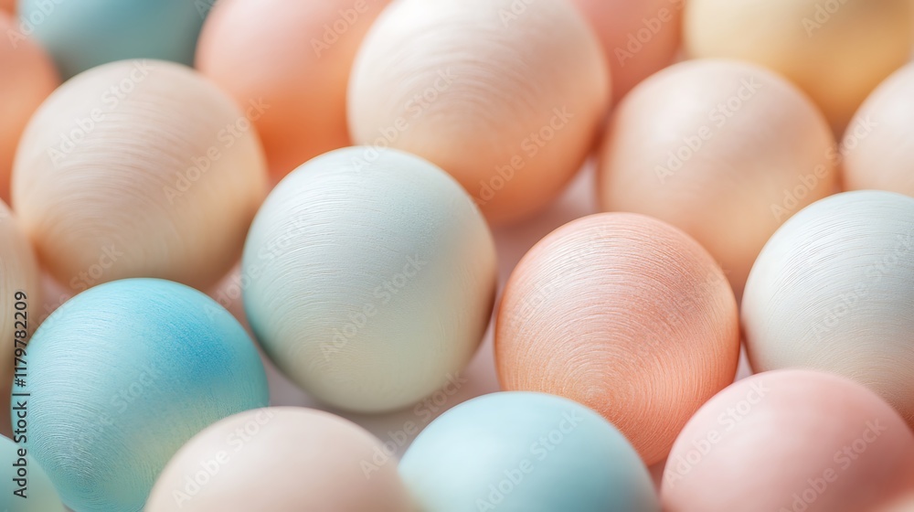 A close-up of pastel-toned wooden balls with a soft matte finish A close-up of pastel-toned wooden balls with a soft matte finish