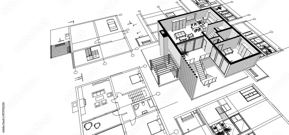 house architectural project sketch 3d illustration house architectural project sketch 3d illustration