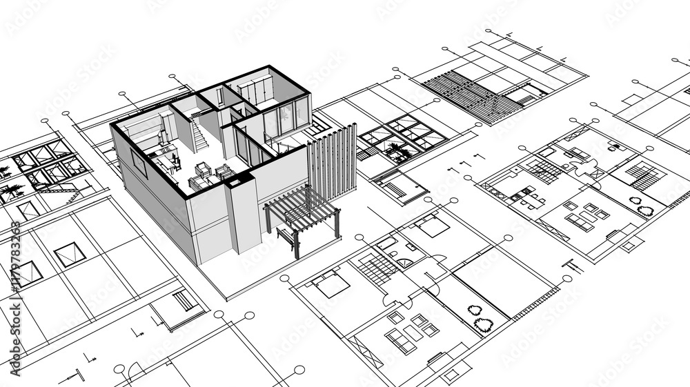 Fototapeta premium house architectural project sketch 3d illustration