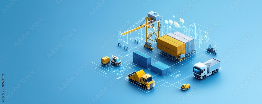 Obraz premium High tech logistics hub with robotic cranes and automated vehicles