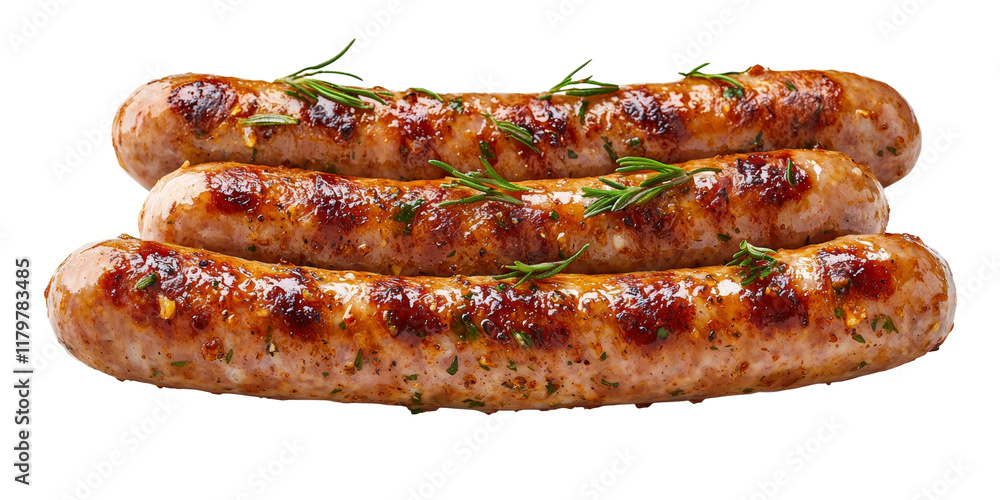 Grilled Sausages with Fresh Herbs and Spices Isolated on transparent background Grilled Sausages with Fresh Herbs and Spices Isolated on transparent background