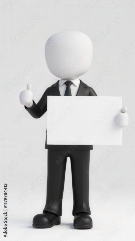 Businessman showing thumb up and holding blank paper sign Businessman showing thumb up and holding blank paper sign