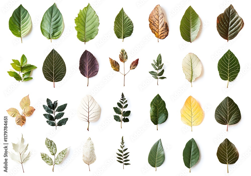 Obraz premium A set of various green tropical leaves isolated on white background